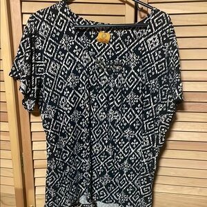 Ruby Rd Black and Tan Graphic Polo Blouse